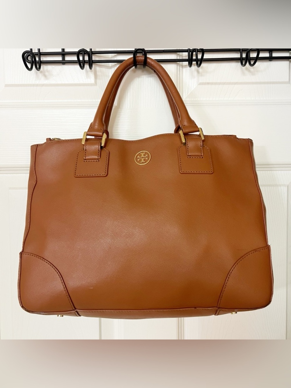 Tory Burch Women's Leather Robinson Double Zip Tote Large Camel Tan